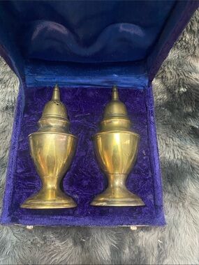 Brass Salt and Pepper Shakers Set with Velvet Box -
